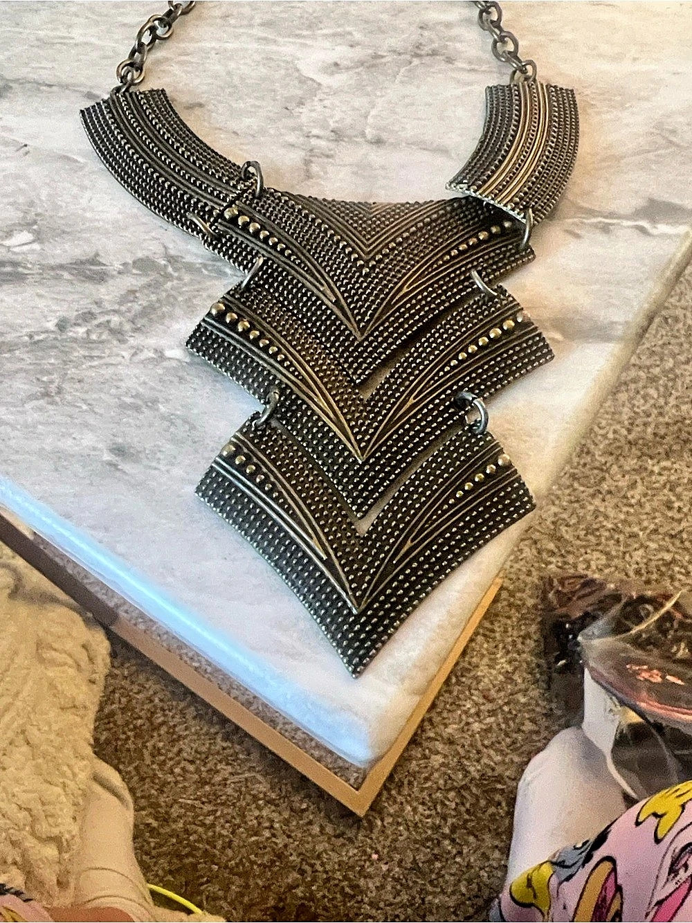 Geometric Statement Necklace in Black & Gold Like New